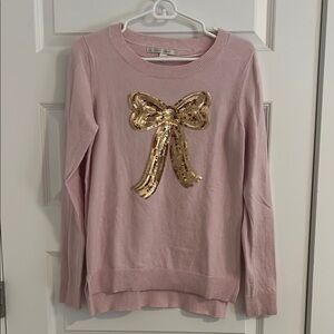L.L. Bean Pink Sweater with Gold Sequin Bow
